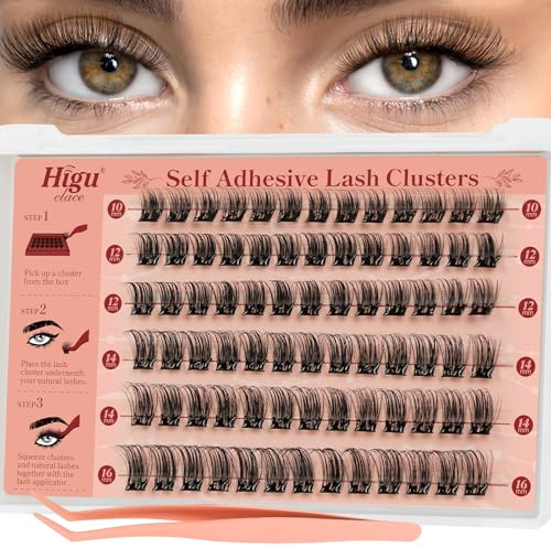 Higu clace Kit Ciglia Finte Ciuffetti D curl, Con Le Pinzette(Natural 07) | Ciglia Press And Go Senza Colla E Rimozione, Mix 10-16 mm, Facile Da Usare Al Lavoro, In Viaggio, Ai Matrimoni E Alle Feste
