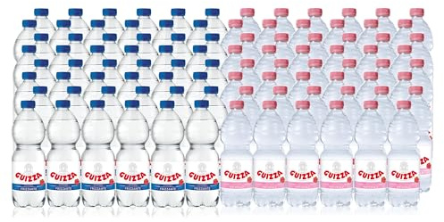 Guizza, Acqua Minerale, 96 Bottiglie da 0,5L, 48 Naturali + 48 Frizzanti, Leggera e Dissetante, Ideale per Casa Ufficio e Scuola, Pratica da Portare con Sé