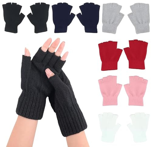 JazRvr 6 Paar im Set, Schwarz, Fingerlose Handschuhe Damen, Marineblau, Weiches Material, Ideal für Outdoor und Alltag, Weiß, Grau, Rot, Rosa