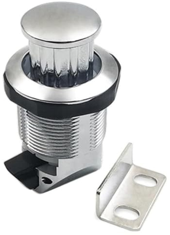 Gettimore Cerradura de puerta con botón giratorio para cajón, armario de yate, sin llave, mecanismo de presión para bloquear con kit de tornillos, color negro y plateado