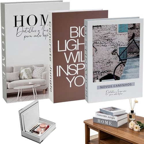 Mockotta 3er Deko Bücher für Heimdekor Set Deko Buch Aufbewahrungs Box | Buchbox Dekorationen für den Couchtisch,Geeignet für Wohnzimmer,Schlafzimmer,Bücherregale,Büros,Kaminsimse und andere Orte