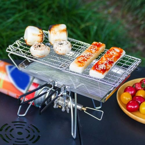ZYWUOY Grille-pain de camping en acier inoxydable, grille-pain pliable pour cuisinière à gaz, grille en maille à chauffage rapide pour camping-car, randonnée, pique-nique, randonnée