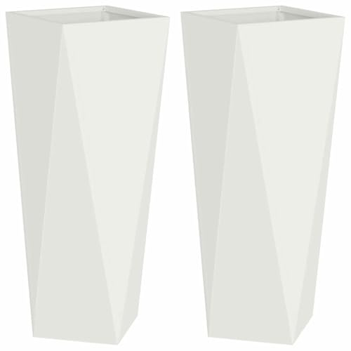 Tomostar Lot de 2 Bac à Fleurs, Bac à Plantes Pot de Fleurs Jardinière Balcon Jardin 2 pcs Blanc 30 x 30 x 75 cm Acier