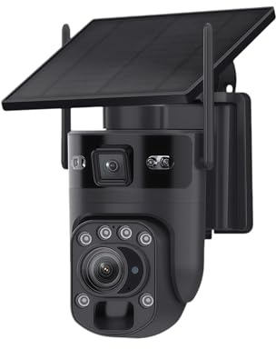 PPGZCZSE Telecamera di sicurezza con batteria solare 6K 12MP ZOOM 60X Vista a 360° Telecamera IP WIFI PTZ esterna APP PIR di localizzazione umana(Black WIFI 128GB)
