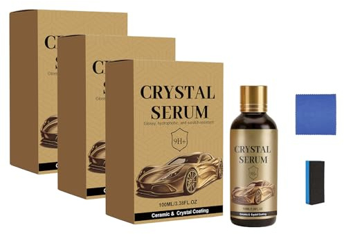 Kristallserum keramik- och kristallförsegling, avancerad graf-keramik, 9 H hårdhetsgrad, hydrofob, reptålig, högglans, 100 ml, med svamp och duk (3 stycken)