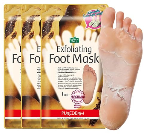 Purederm - Mascarilla exfoliante para pies, con extractos de papaya y manzanilla (1 par)