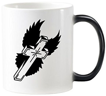 Religion Christentum Belief Kirche schwarz Heiligen Kreuz Flying Wings Kultur, Design Art Illustration Muster 'wärmeempfindliche Farbwechsel Farbe Tasse Milch Kaffee mit Griffe 350 ml