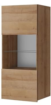 Mirjan24 Hängevitrine Calabrini BR05 (Eiche Gold, ohne LED) | Moderne grifflose Wandvitrine mit gehärtetem Glas und Ablagefächern für das Wohnzimmer