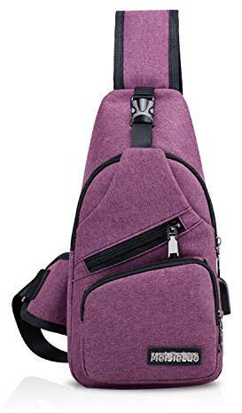 FANDARE Unisex axelväska män kvinnor bröstväska slingväska ryggsäck med USB-axelväska sportväska för vandring, äventyr, sport, resor och jogging, lila, L, Unik