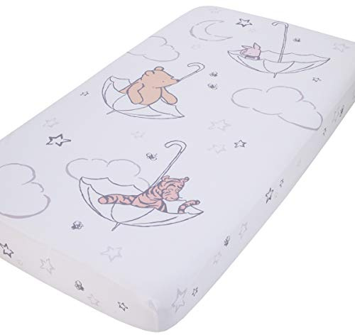 Disney Winnie The Pooh Spannbetttuch für Kinderbett, klassisches Puuh, Elfenbein, Hellbraun und Weiß, Hellbraun, Weiß, Grau, 71 x 132 x 20 cm (1 Stück)