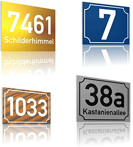 SCHILDER HIMMEL 3mm starke Aluminium Verbund Hausnummer Schilder, Größe 42 x 30cm nichtrostend, wetterfest, wahlweise reflektierend | Straßen Namen Schild, Adressschild in vielen verschiedenen Designs