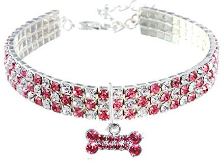 RayMinsino Haustierhalsband mit Diamanten, verstellbarer Kristalldiamant elastischer Knochenanhänger Hochzeitskatze und Hund kleiner Haustierhalskettenschmuck