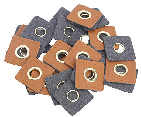 CHICTRY 30Pcs Kunstleder Ösen Patches für Kordeln Ösen zum Aufnähen DIY Ersatz Zubehör Kleidung Jeans Stricken Reparatur Braun Quadrat One Size