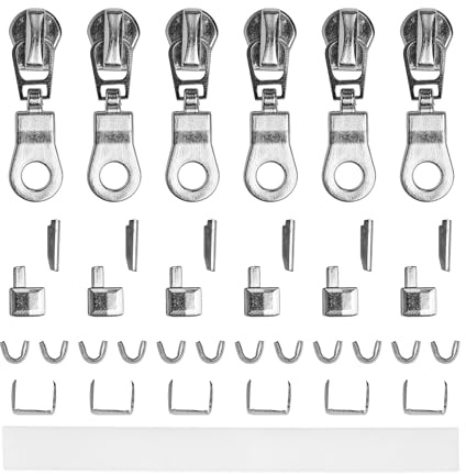 Reißverschluss Reparatur Set, mit Schiebern, für METALL #5 RV Größe, mit 6 x Schieber, Endstücke unten, Endteile oben, Anleitung, Ersatz Zubehör für Metallzähne Reissverschlüsse, Stopper Kit Diy
