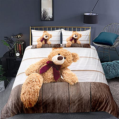 Bettwäsche 135x200 cm TeddybäR Muster, Bettwäsche Set 2 Teilig Sanfte Mikrofaser Bettbezug mit Reißverschluss und 1 Kissenbezug 80x80cm