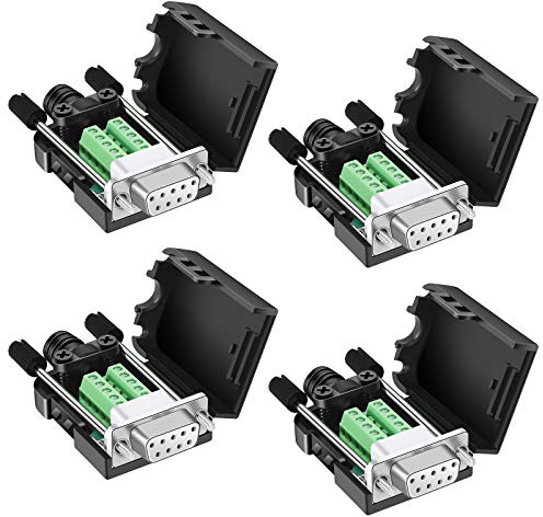 Dbilida DB9 Breakout Steckverbinder 4 Buchse, DB9 Lötloser Buchse RS232 D-SUB serielle Adapter 16mm dünner 9 Pin Port Klemmen Breakout Board mit Fall Lange Bolzen Endrohr