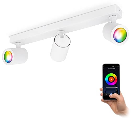 linovum TENJO Spotbalken 3-flammig weiß Smart GU10 LED WLAN RGBW App | Dreiflammiger Spotbalken weiß - per App & Alexa steuerbar, RGB-Farblicht, für Wohnzimmer & Küche, ohne Hub, inkl. GU10 LED
