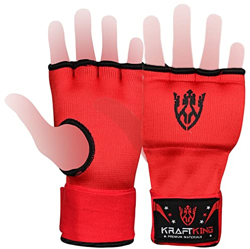 Kraftking Boxbandage inre handskar med handledsrem handledsbandage inre grappling träningshandskar (M, röd)