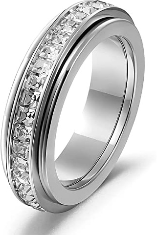366DAYS Anxiety Rings for Women Titanium Steel Spinner Fidget Band Rings Cubic Zirconia Relieving Anxiety Wedding Promise Lucky Rings Comfort Fit Size 5 to 10