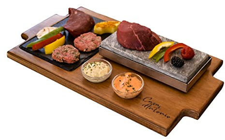 Piedra para Asar Carne Modelo Racion 2SP con Plato de Pizarra