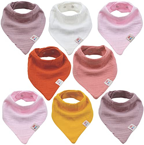 M.M.C. Baby 8 Stück Musselin Dreieckstücher Halstuch unisex aus Baumwolle mit verstellbaren Druckknöpfen Spucktuch Lätzchen für Kleinkinder Jungen und Mädchen (Set Mädchen)