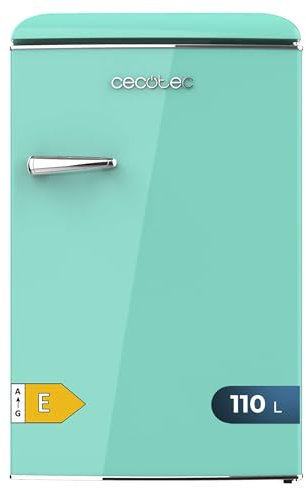 Cecotec Mini Nevera Retro de 110 L Bolero CoolMarket TT Origin 110 Green E. Mini Frigorífico, Clase E, ICEBOX, LED Interior, Tirador Cromado, Bandejas cristal, Abridor Botellines, Verde