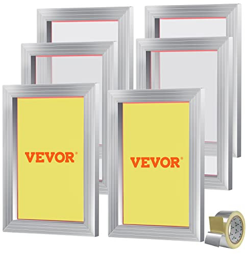VEVOR 6 Stk. Aluminiumlegierung Siebrahmen Siebdruckpresse 25,4 x 35,6 cm, Siebdruckmaschine Zubehör 110 Mesh, Säureresistenz & nicht Verformbar für Kissenbezügen, Stoffen, Papier, Kopierpapier usw.