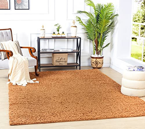 Surya Home Shaggy Berber Teppich - Flauschiger Teppich für Wohnzimmer, Esszimmer, Schlafzimmer, Langflor Hochflor Teppich flauschig - Teppich groß 160x220 cm, Wohnzimmerteppich in Terrakotta