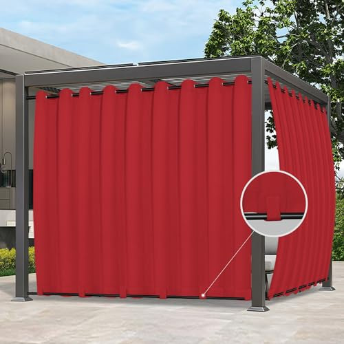 Easy-Going Outdoor-Vorhänge, wasserdicht, Winddicht, wetterfest, für Terrasse, Cabana, Veranda, Pergola und Pavillon, mit Ösen Oben und Laschen unten, 1 Paneel, 381 x 213,4 cm, Rot