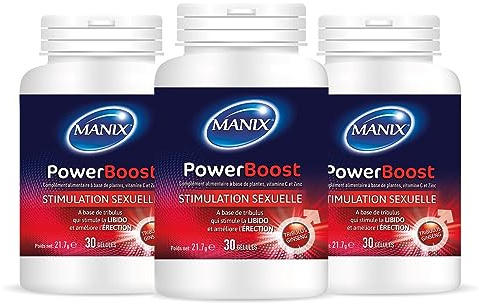 MANIX Lot de 3 boîtes de 30 gélules POWERBOOST Stimulation Sexuelle - Tribulus Ginseng