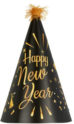 DECORAMI - celebrate happy times Silvester Partyhüte Happy New Year, 2025, Silvesterhüte Schwarz Gold, Partyhütchen Silvesterparty