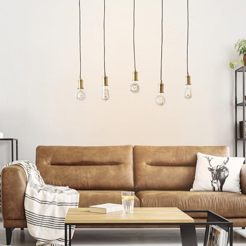 Lightbox kürzbare Glamour Hängelampe - Pendelleuchte mit goldfarbene Fassungen - 5 x E27, max. 60 W - aus Metall - in Schwarz