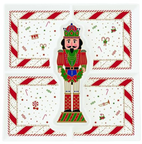 Easy Life Plateau apéritif de Noël en porcelaine avec soldat casse-noisette vintage « Nutcracker Twist » 25 x 25 cm