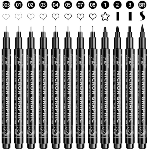 OFFCUP Fineliner Stifte Set, 12 Stück Schwarz Filzstiften, Pigment Liner Tuschestifte mit 12 Linienbreiten, Stifte für Künstler Stifte feiner Spitze zum Skizzieren, Illustrationen, Schreiben
