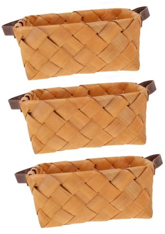 Cabilock 3piezas Cesta De Almacenamiento De Madera Tejida Mano Con y Portátil Para Frutas y Decoración Del Para Cocinas y