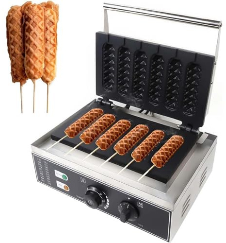 Commercial 6-Slice Waffle Maker Hot Dog Maker, 1500W Non-Stick Electric Waffle Maker, Electric Indoor Waffle Maker with Non-Stick Cast Iron Pan, Temperature Controlled Bread Toaster
