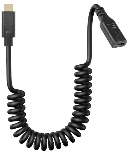 CERRXIAN Coiled USB Type C Extension Cable,90 Degree Angle USB-C Male to USB-C Female Spring Spiral Fast Charger Cable Stretched 4FT/1.2M (I)
