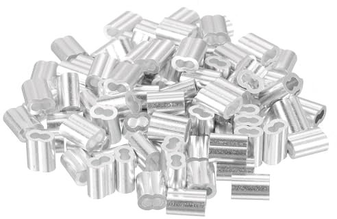 sourcing map Aluminium-Crimpschlaufenhülsen für Drahtseile mit 3/32 Zoll Durchmesser, Doppelhülse, Aluminium-Drahtseilhülse für Kabelleitungsende, 100 Stück
