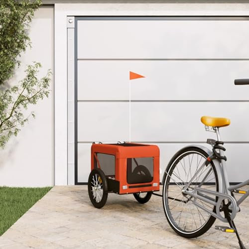 ZEYUAN Fahrradanhänger Hunde Orange und Schwarz Oxford-Gewebe & Eisen, Fahrrad Anhänger, Lastenanhänger, Handwagen, Fahrrad-lastenanhänger, Lastenfahrrad 93914