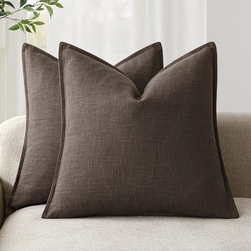 Foindtower 2er Set Kissenbezüge Dekorative Neutral Leinen Solide Boho Kissenbezug Farmhouse AWeiches Akzentkissenbezug für Stuhl Couch Sofa Schlafzimmer Wohnzimmer Dekokissen 45x45 cm Rötlich Braun