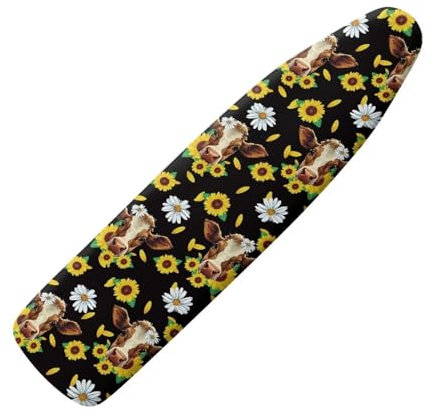 HUGS IDEA Bügelbrettbezug mit Sonnenblumenkuh-Motiv, Staubschutz, wärmereflektierend, gepolstert, Tischaufsatz, waschbar, Bügelbrettbezug, Ersatzzubehör