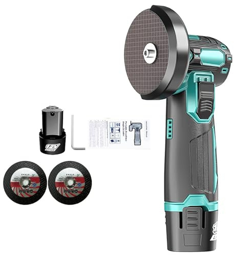 Mini amoladora angular inalámbrica de 76 mm, 12 V, 2 baterías, motor sin escobillas, batería pequeña, potente lijadora de 19500 rpm, 500 W, mini discos de corte Akkuflex, fuertes y resistentes (1