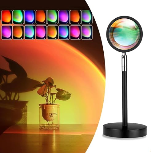 Exnemav Sunset Lamp Night Light - 16 Colors & 4 Modes Sunset Projection Lamp with Remote, Color Changing Rainbow Sunlight Lamp, Romantic Visual Led Light Projector for Photography Room Decor