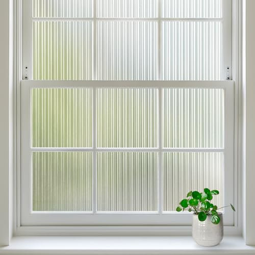 rabbitgoo Reeded Glass Window Film for Glass Windows, Decorative Removable Window Privacy Film, Privacy Sticker Static Cling Anti-UV Sun Blocking Coverings for Home Office Door, 60x200 cm