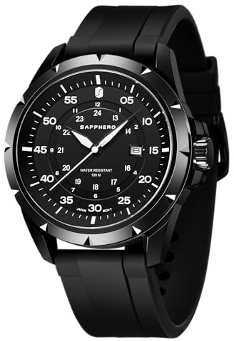 SAPPHERO Uhr Herren Silikonarmband Wasserdicht 5ATM Armbanduhr Herren Japanisches Quarzwerk Edelstahlgehäuse Date Design Sportliches Lässig Business Uhren fur Männer