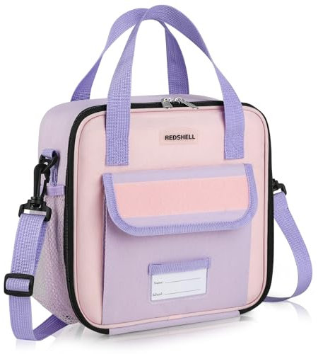 REDSHELL Tactical Lunch Box Kids, Large Insulated Lunch Bag for Girls, Cooler Lunchbag, Square Toddler Lunchbox, School Daycare Lunch Tote Pail with Water Bottle Holder Shoulder Strap, Purple