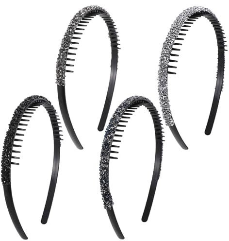 Thinp 4 Stück Strass Stirnbänder,Rutschfeste Haarreifen,Stirnbänder mit Kristall Zähne Kamm,Modisches Kristall-Haarband,Haarreifen Damen,Glänzende Haarbänder,für Mädchen Tägliches Party Haarschmuck