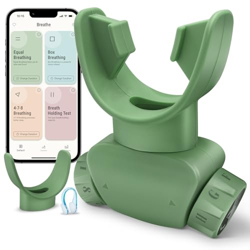 Breathing Trainer with Excellent Quality Silicone, Breathing Exercise Trainers Adjustable and Portable Easy to Clean for Daily,Fitness & Sport(Green)