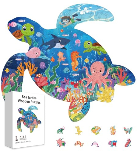 GLOBLELAND 200Pcs Sea Turtle Wooden Jigsaw Puzzles for Adults Colorful Underwater World Wooden Jigsaw Puzzles for Holidays Birthday Gift