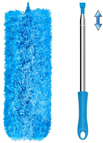 JEHONN Feather Duster for Cleaning, 254 cm Extendable Long Handle Microfiber Dusting Brush, Telescopic Dust Remover Tool for High Ceiling Fan AC Vent Cobweb Wall House Exterior Interior